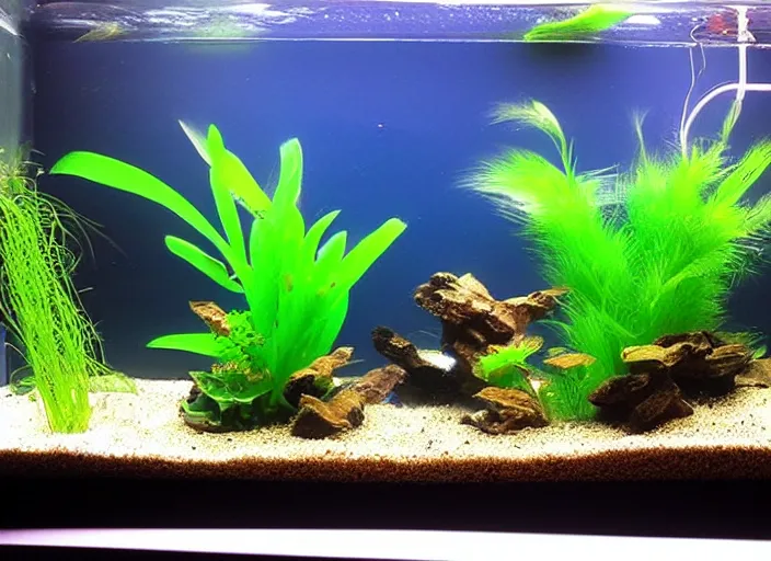 Prompt: neon tetras in my new planted tank