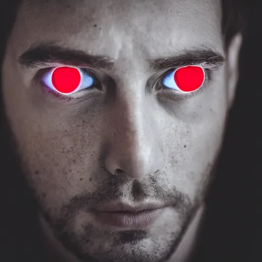 Image similar to a man with red glowing eyes