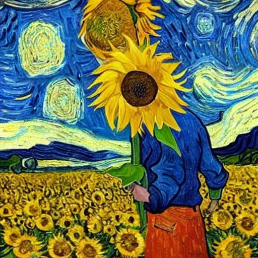 Prompt: jungkook holding a sunflower in van gogh style