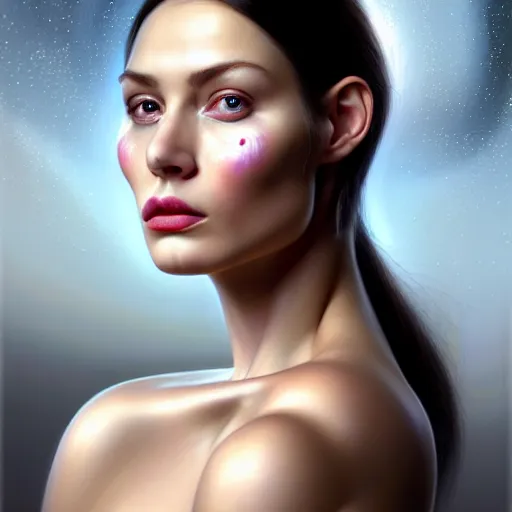 Prompt: portrait of a scarred very beautiful woman with a large obvious scar across her cheek and lips, very very beautiful, wearing futuristic interstellar spacesuit, Alexandria's genesis, chin-length hair, bored, illustration, soft lighting, soft details, hyper realism, high detailed, painting oil on canvas by mark arian by artgerm, trending on artstation, 4k, 8k, HD