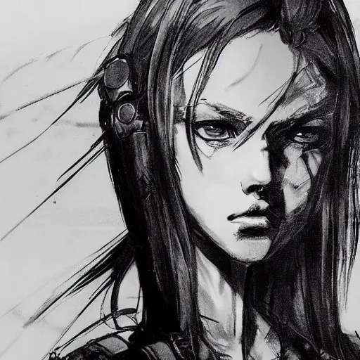 Image similar to kristina pimenova drawn in the style of yoji shinkawa, concept art, extremely detailed