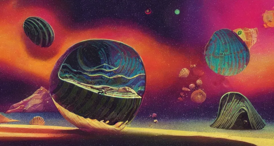 Prompt: i live in a seashell, concept art by bill sienkiwicz and john harris, triadic color scheme