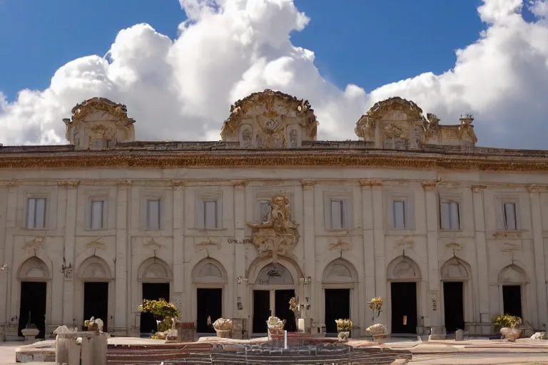 Image similar to a photo of renaissance palace, clouds in the sky