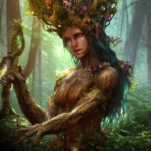 Prompt: elemental guardian of life, forest dryad, woody foliage, 8 k dop dof hdr fantasy character art, by aleski briclot and alexander'hollllow'fedosav