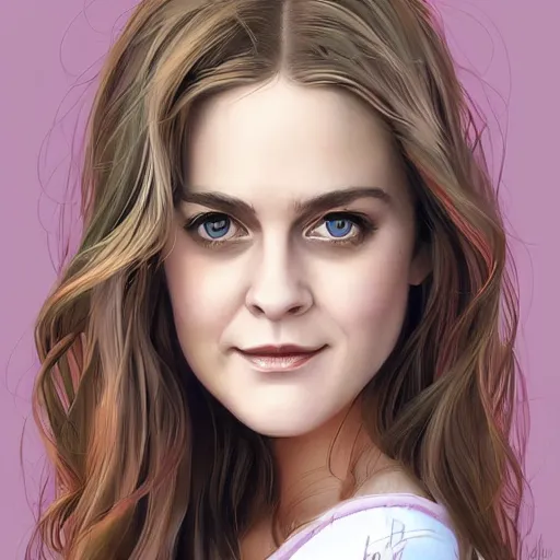 Prompt: a beautiful scenic painting of a beautiful young woman that looks like alicia silverstone by artgerm and wlop and wes anderson and spike jonze