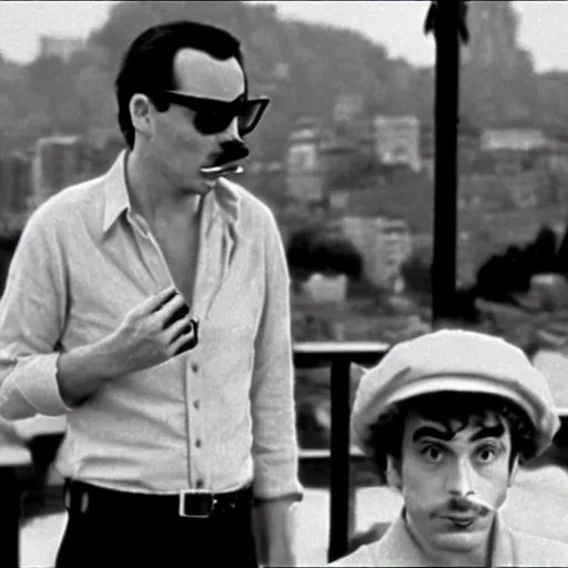 Image similar to Mario smoking in a french new wave Godard film aesthetic