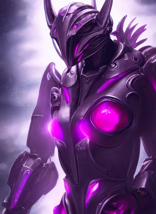 Image similar to cinematic goddess close shot, beautiful stunning hot anthropomorphic robot mecha female dragon, sleek head, metal ears, led purple eyes, smooth fuschia skin, smooth silver armor, floating in space, holding a galaxy, epic proportions, epic size, epic detail, furry art, dragon art, giantess art, warframe fanart, furaffinity, octane