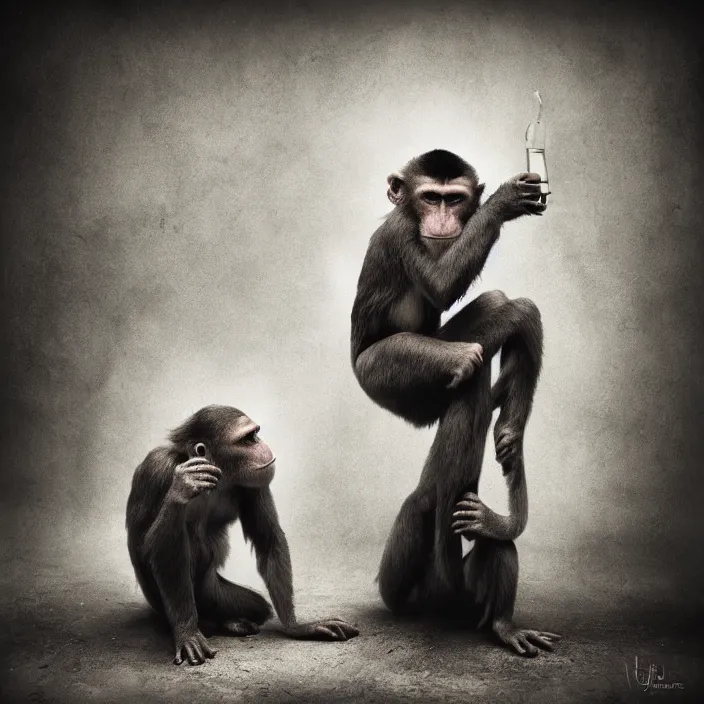 Prompt: drunken monkey by lee jeffries, erik johansson, supersampled, 8 k, beautify