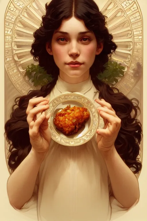 Prompt: symmetry!! plate full of nugget!!, intricate, elegant, highly detailed, digital painting, artstation, concept art, smooth, sharp focus, illustration, art by artgerm and greg rutkowski and alphonse mucha, 8 k