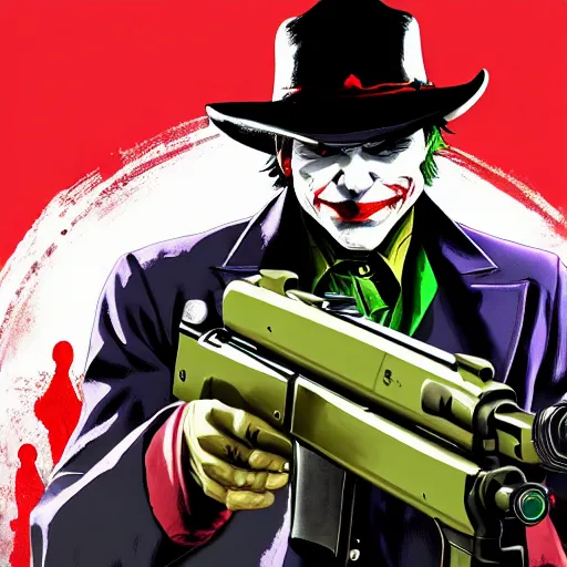 Image similar to Joker in Red Dead Redemption 2, gameplay, 8k