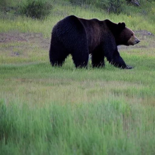 Prompt: bear hunting in pacific northwest, mountains, alpine, realistic