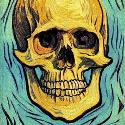 Prompt: Skull of a Skeleton by vincent van gogh