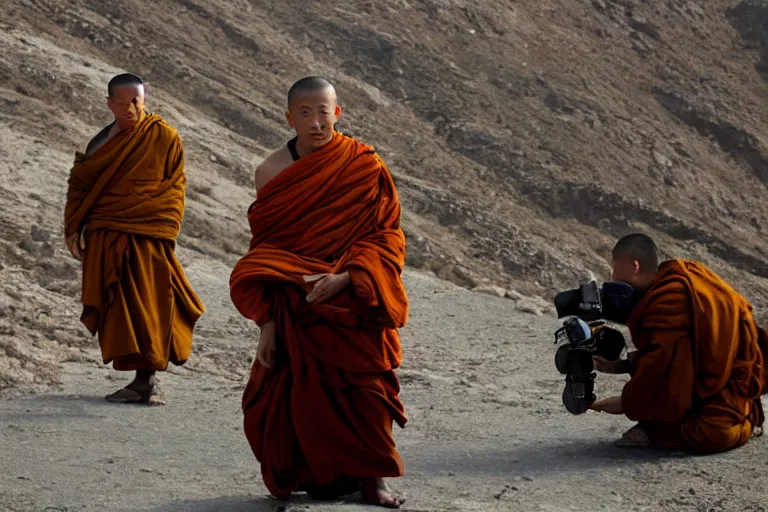 Prompt: movie of a monk in Tibet by Emmanuel Lubezki