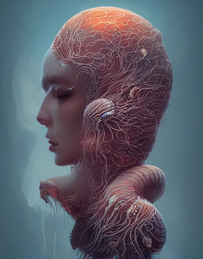 Image similar to goddess portrait. jellyfish phoenix head. intricate artwork by Tooth Wu and wlop and beeple. octane render, trending on artstation, greg rutkowski very coherent symmetrical artwork. cinematic, hyper realism, high detail, octane render, 8k