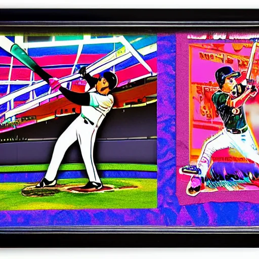 Image similar to Julio Rodríguez hitting a home run, 4k, by Lisa Frank