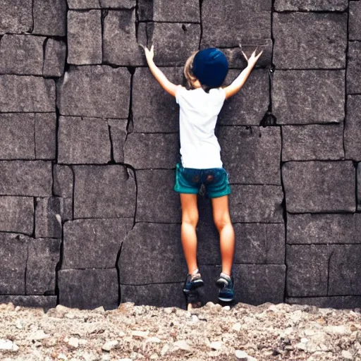 Prompt: a girl climbing an infinite wall