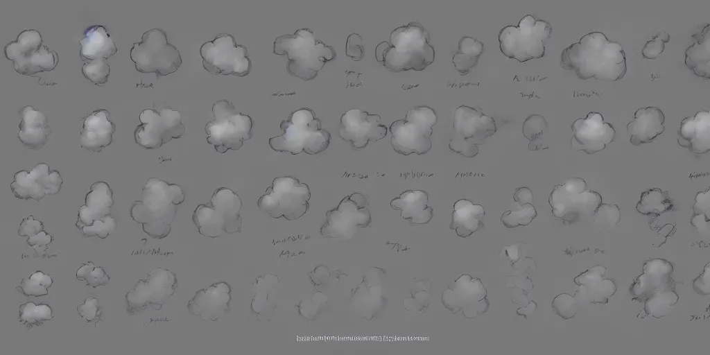 Prompt: asset sheet of various cloud brushes, photoshop,