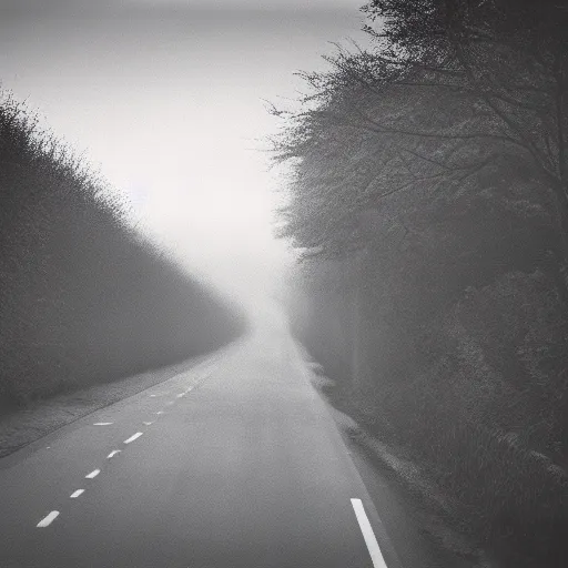 Image similar to Beautiful cameraphone, soft liminal Photograph of an estate road at early morning, hedge