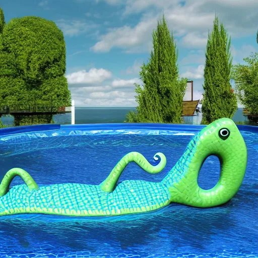 Prompt: Nessie in a swimming pool, highly detailed, 8k