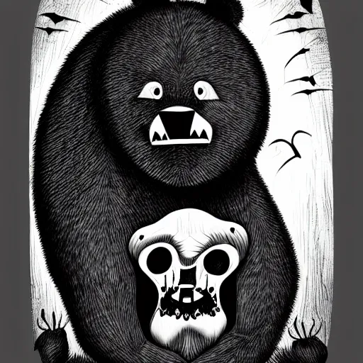 Image similar to black and white illustration creative design, scary bear, body horror