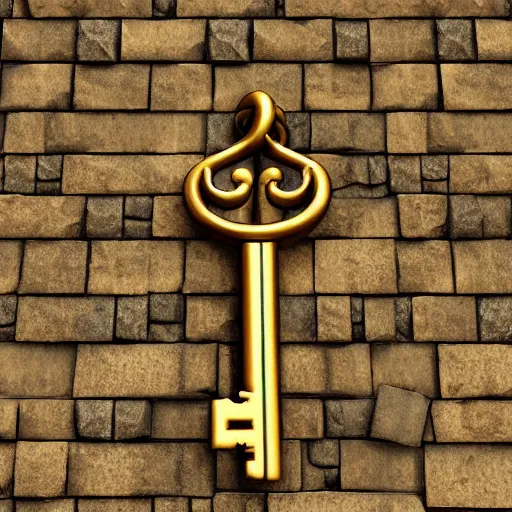 Image similar to a highly detailed key for the doors item, key is on the center of image, key has metal and wooden elements, point and click game inventory item, very detailed, dynamic lights, on the solid color background, high poly vray render, stylised textures, trending on artstation