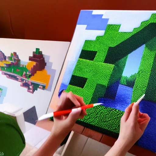 Image similar to minecraft, detailed painting