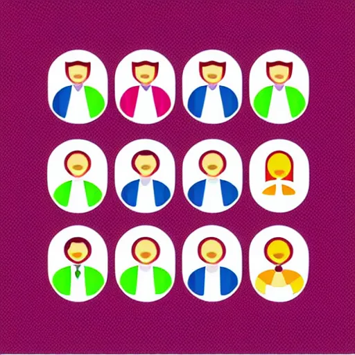 Image similar to team of 8 x happy people, pictogram, white background