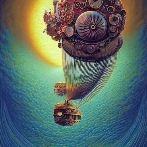 Image similar to boing boing on the ringy dingy, a surrealist painting by naoto hattori, sunset, by morphius, intricate, detailed illustration, by greg rutkowski and alphonse mucha, paul lehr and beeple, iridescent accents, ray tracing, product lighting, sharp, smooth, masterpiece, cinema 4 d