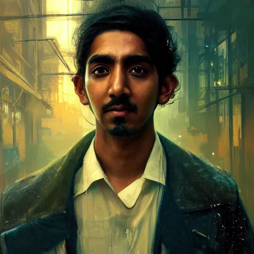 Image similar to dev patel, hyperrealistic portrait, bladerunner street, art of elysium by jeremy mann and alphonse mucha, fantasy art, photo realistic, dynamic lighting, artstation, poster, volumetric lighting, very detailed face, 4 k, award winning