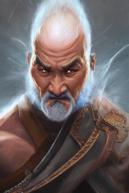 Prompt: a full body high detail fantasy portrait oil painting illustration of heihachi mishima by justin sweet with face and body clearly visible, in a scenic background, pretty eyes, realistic proportions, d & d, rpg, forgotten realms, artstation trending, high quality, sombre mood, artstation trending, muted colours, entire person visible!