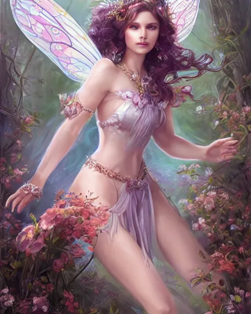 Image similar to a beautiful female fairy, 8 k, hyperrealistic, hyperdetailed, full body length, fantasy portrait by laura sava