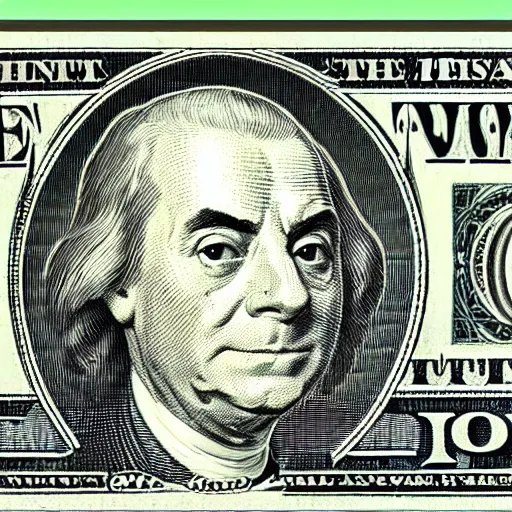 Image similar to dollar bill with washington relplaced with mr. bean