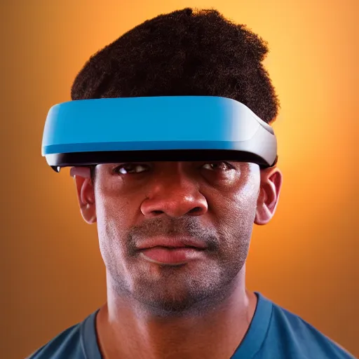 Image similar to a beautiful portrait of a bloke wearing geordi la forge's visor and a tank top, on a hot australian day, high quality, photography, volumetric lighting, 8 k