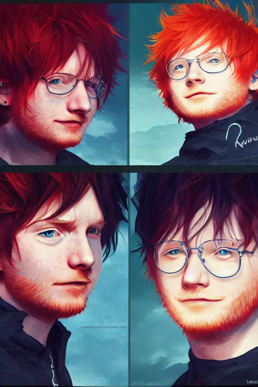 Image similar to ed sheeran, manga cover art, detailed color portrait, artstation trending, 8 k, greg rutkowski