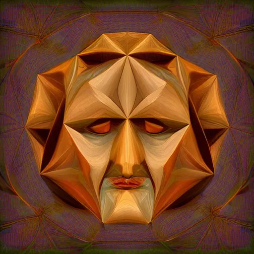 Image similar to a face made out of the platonic solids, digital art