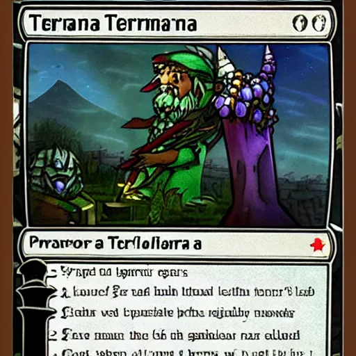 Prompt: terraria as a magic the gathering card, realistic,