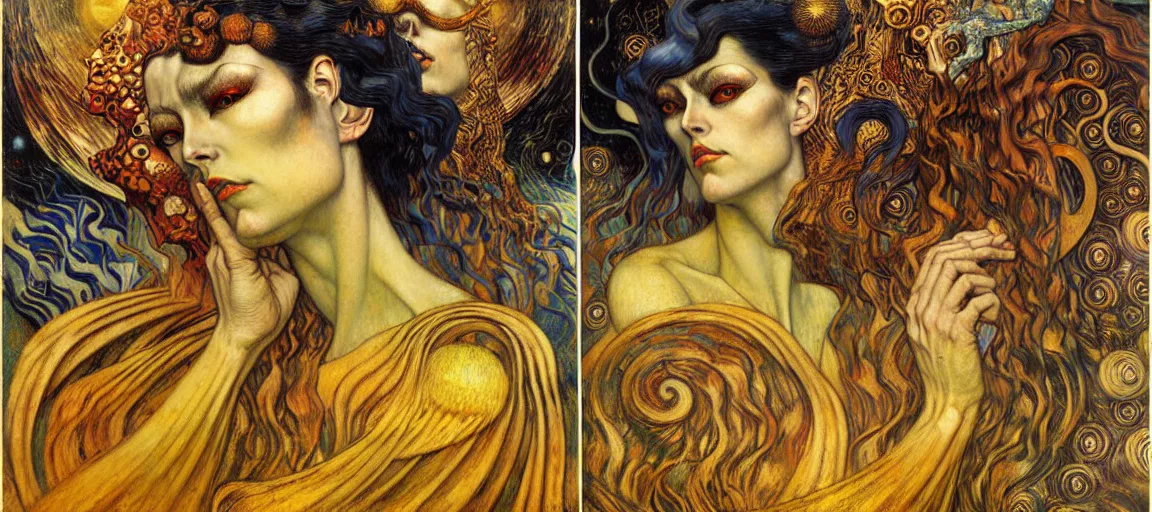 Image similar to Divine Chaos Engine by Karol Bak, Jean Delville, William Blake, Gustav Klimt, and Vincent Van Gogh, symbolist, visionary