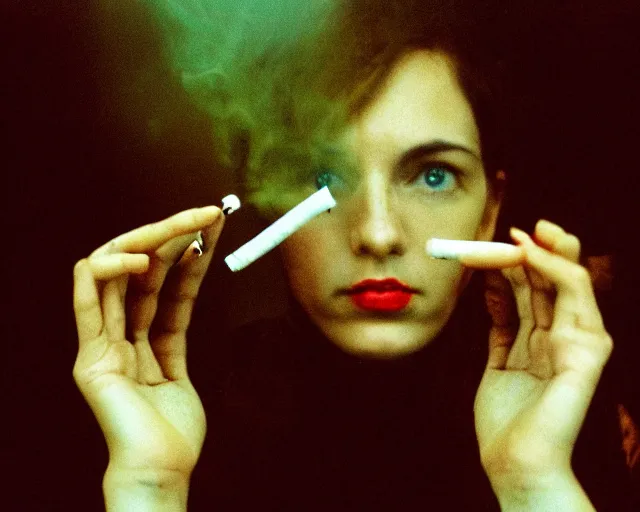 Image similar to a lomographic photo of woman hand with cigarette