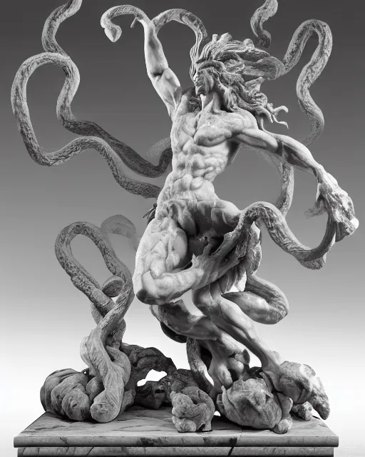 Prompt: an old marble statue of a hydra from herculean myths, hyper realistic, 4 k, grainy marble, hyper detailed