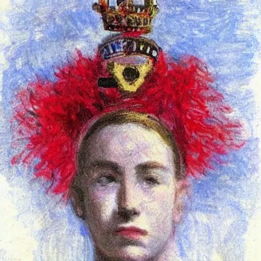 Image similar to soldier wearing a tutu and a crown drawn by monet