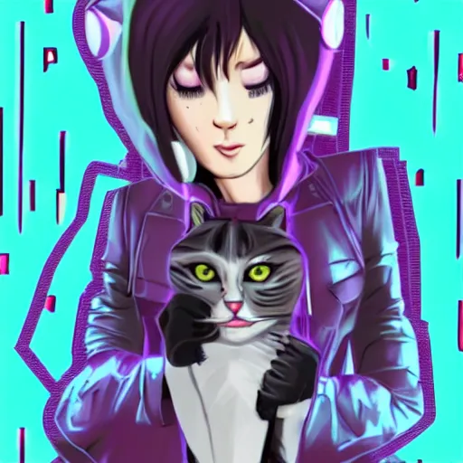 Prompt: happy birthday! cat in cyberpunk outfit
