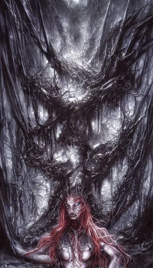 Prompt: a storm vortex made of many demonic eyes and teeth, by luis royo,