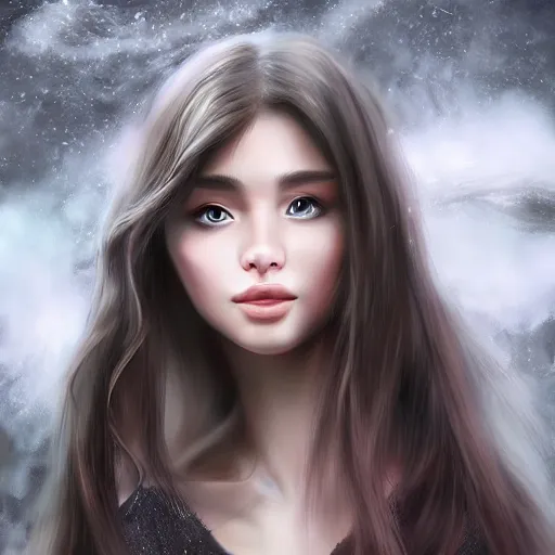 Prompt: portait لطيفة رافت, centred, very long hair, hd, unreal engine, art digital painting, amazing background theme