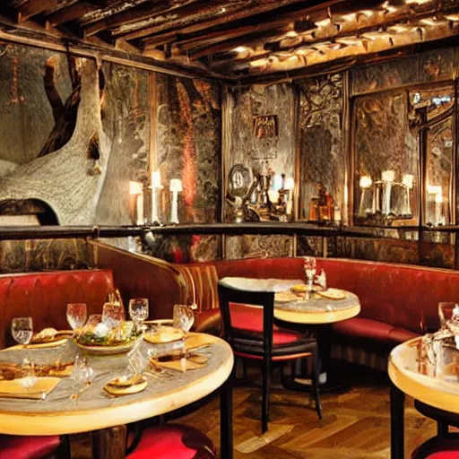 Image similar to architectural digest photo, inside a highly themed restaurant based on the lord of the rings