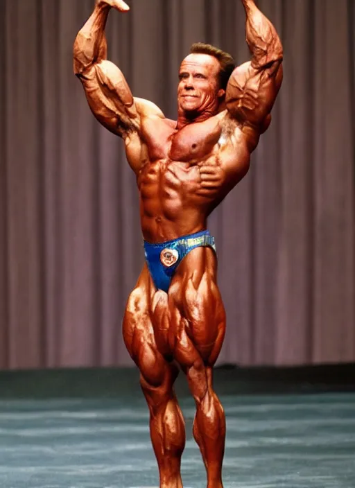 Prompt: photograph of skinny skinny skinny Arnold Arnold Arnold Schwarzenegger posing in a bodybuilding competition, malnourished, 4k, HDR