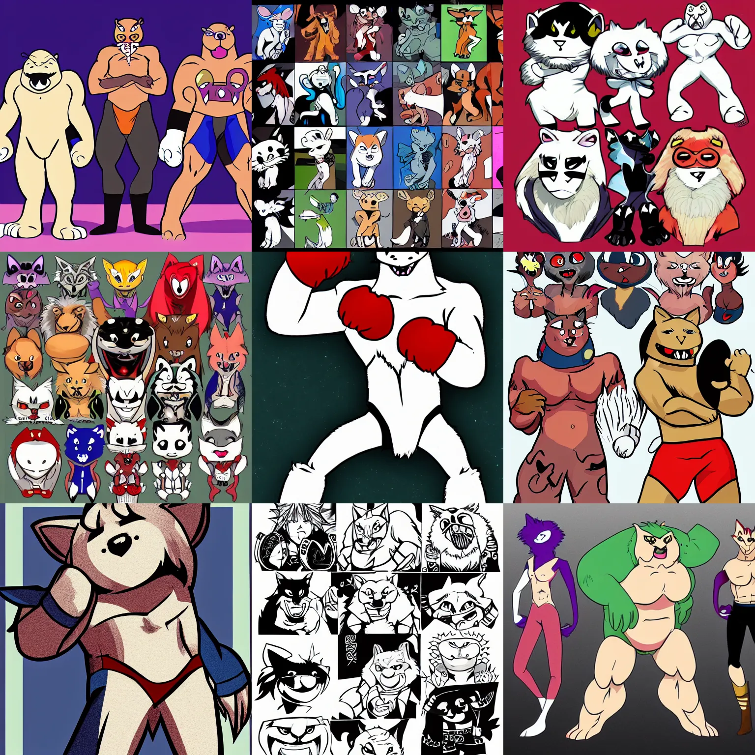 Prompt: furry character, wrestling, anthropomorphic, supplex, anime style