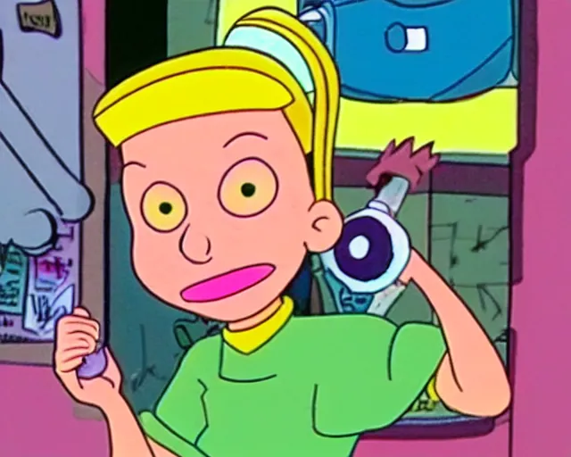 Prompt: helga pataki as a twitch streamer on hey arnold, 90's cartoon television still