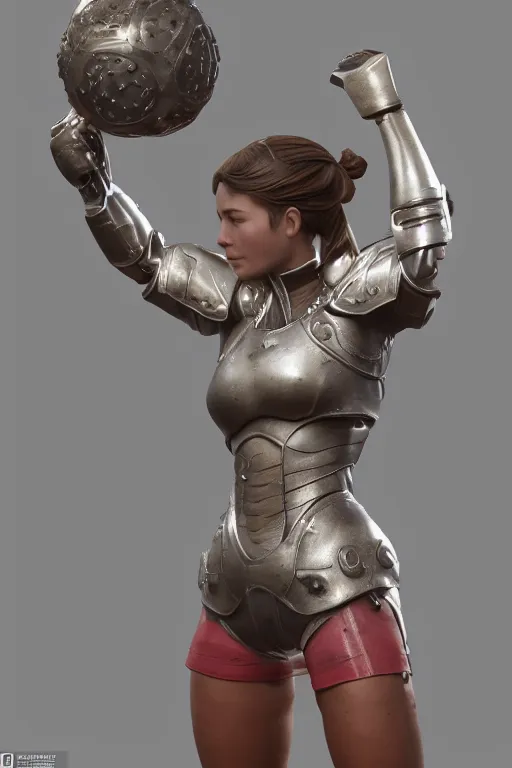 Image similar to а highly detailed sculpt of athletic girl in armor, cinematic light, featured on artstation, octane render, path tracing, sharp focus, 4 k.