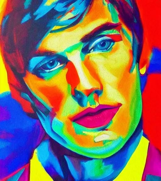 Image similar to a vivid colourful painting of the most handsome young man in the world, seductive, beautiful, perfect.