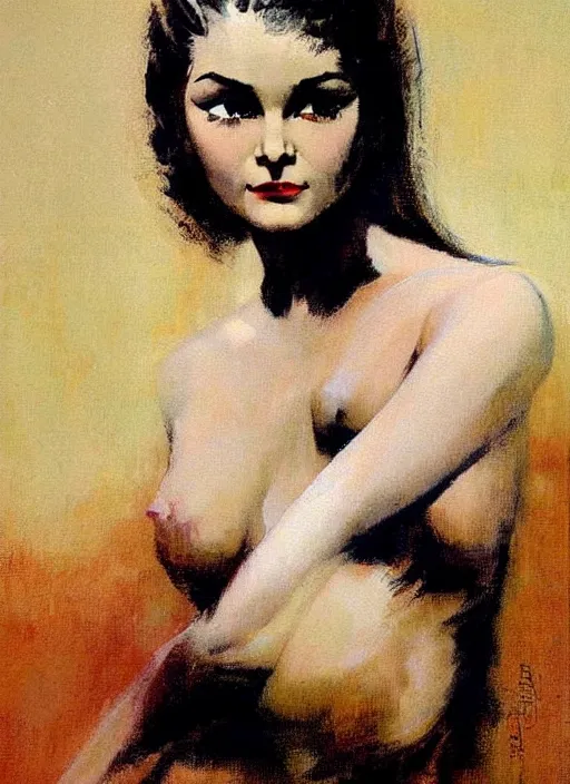 Image similar to painting of a young woman art frank frazetta